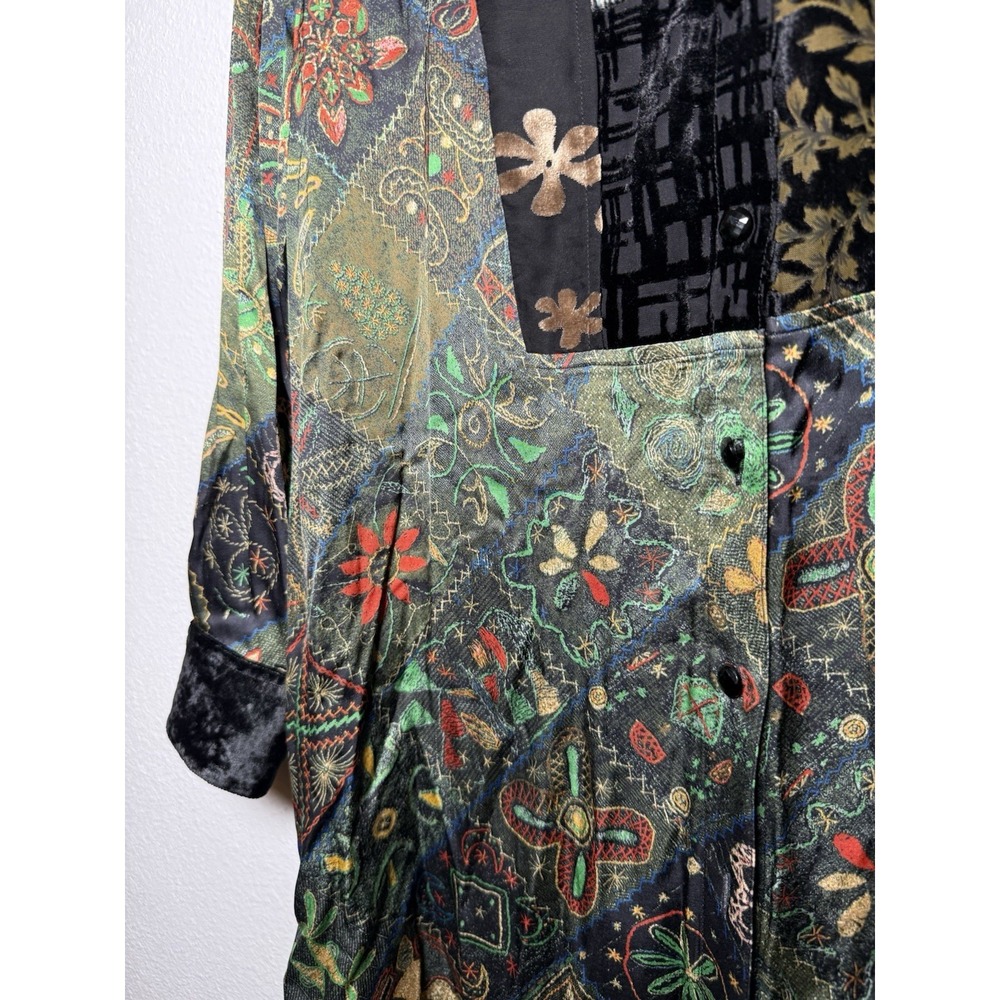 John Mark Womens Med Black Velvet Burnout Floral Colorblock Tunic Top Tab Sleeve - Picture 3 of 10